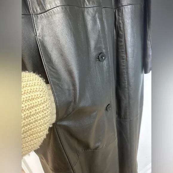 Centigrade Women’s 1X Black Leather Coat Faux Feather Collar and Zipper Pockets